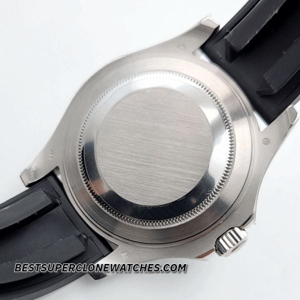 Super clone Rolex Yacht-Master 226659 with luxurious white gold bezel, black dial, and Oysterflex rubber strap