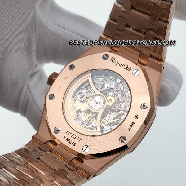 Swiss super clone of Audemars Piguet 15407OR with transparent dial and rose gold finish