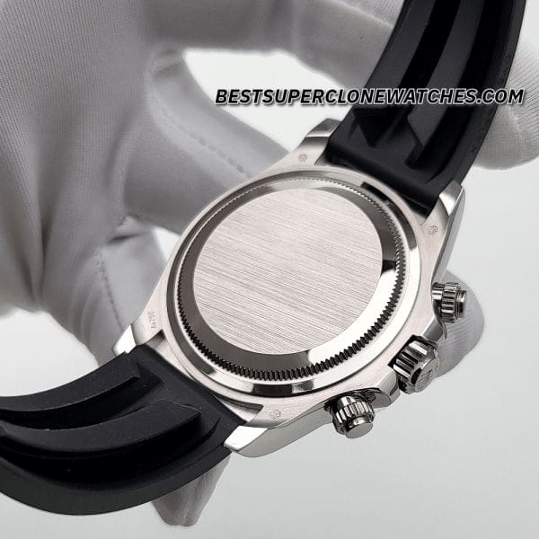 Rolex Daytona replica watch with 18kt white gold case and flexible oysterflex rubber strap