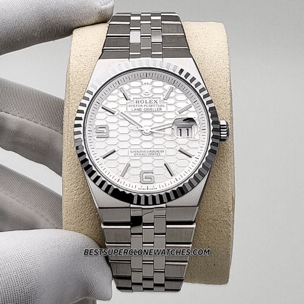 Rolex Land-Dweller Oystersteel and White Gold Intense White Honeycomb Motif Dial 7135 Swiss Super Clone