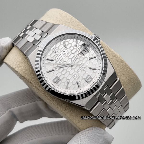 Rolex Land-Dweller Oystersteel and White Gold Intense White Honeycomb Motif Dial 7135 Swiss Super Clone Watch Ref-127334