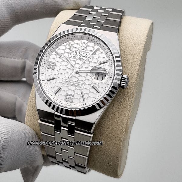 Buy Rolex Land-Dweller Oystersteel and White Gold Intense White Honeycomb Motif Dial 7135 Swiss Super Clone Watch